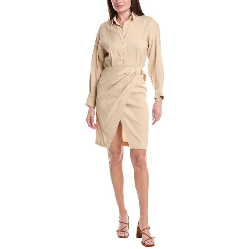 Maje Womens Linen-Blend Wrap Shirtdress, Beige